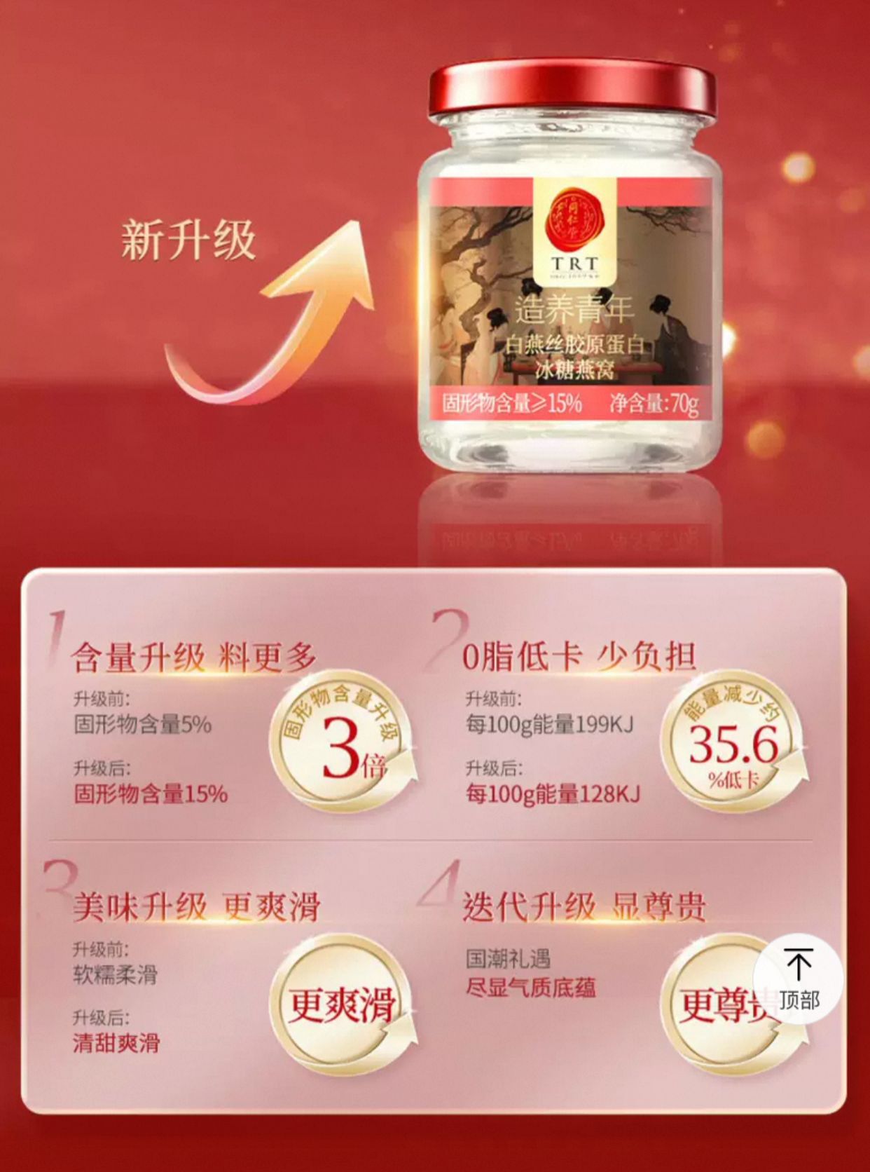 北京同仁堂 白燕丝胶原蛋白冰糖燕窝 420克 (70克 x6)